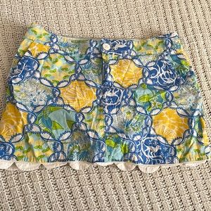 Lilly Pulitzer Skort Size 10 Scalloped Edge Blue & Yellow Monkeys & Lemons